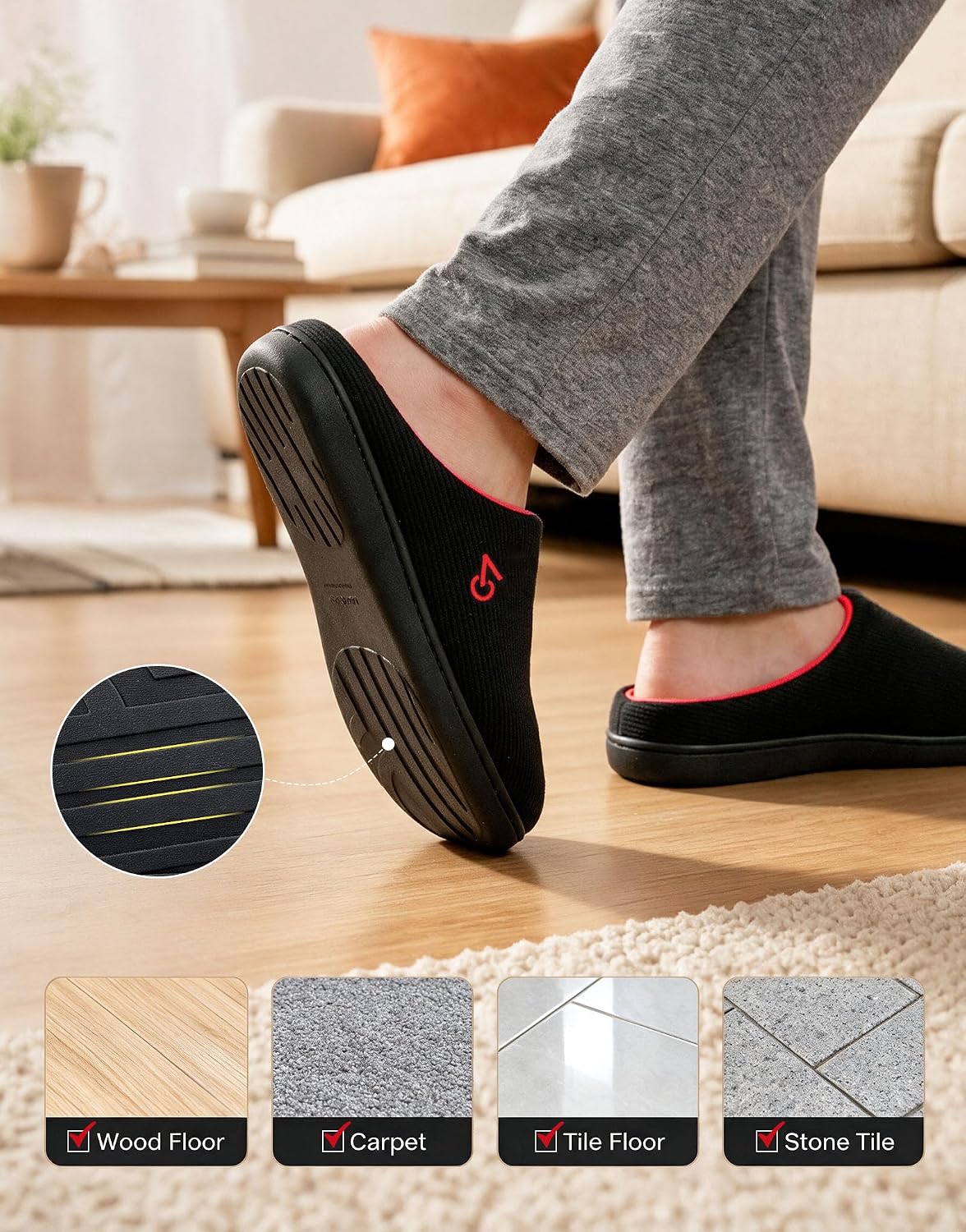VeraCosy Men's Two-Tone Memory Foam Slippers