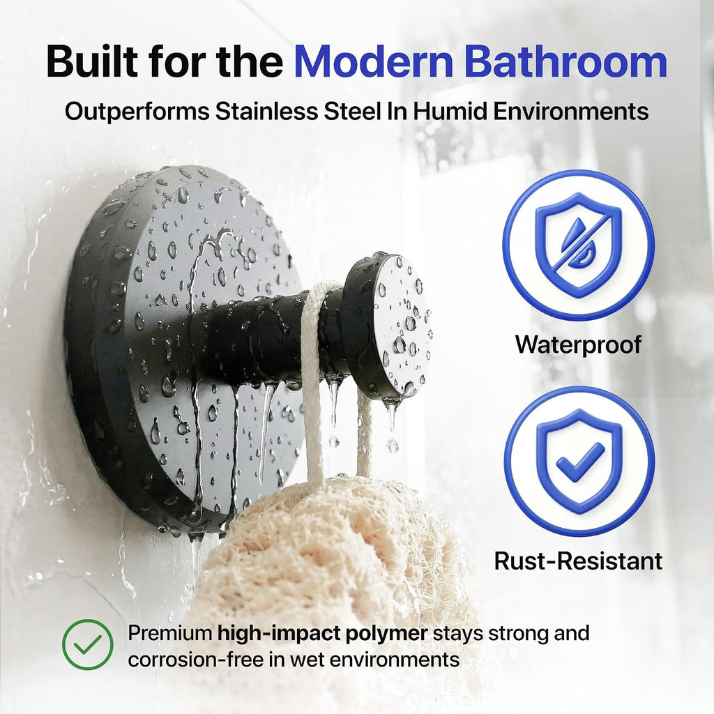 HOME SO Suction Cup Hooks for Shower & Bathroom Towel Holder 2-Pack Black