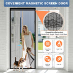 METAONLY Magnetic Screen Door Mesh, Works for Patio, Sliding Door, Keeps Bug Mosquito Out, Fresh Air Flow, Fits 32" x 80" Door - Curtain Size 34" x 82", Black with Lace