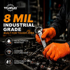 TitanFlex Heavy Duty Industrial Orange Nitrile Gloves, 8-mil, Gloves Disposable Latex Free with Raised Diamond Texture Grip, Powder Free, Rubber Glove, Mechanic Gloves,50-ct Box (Small)