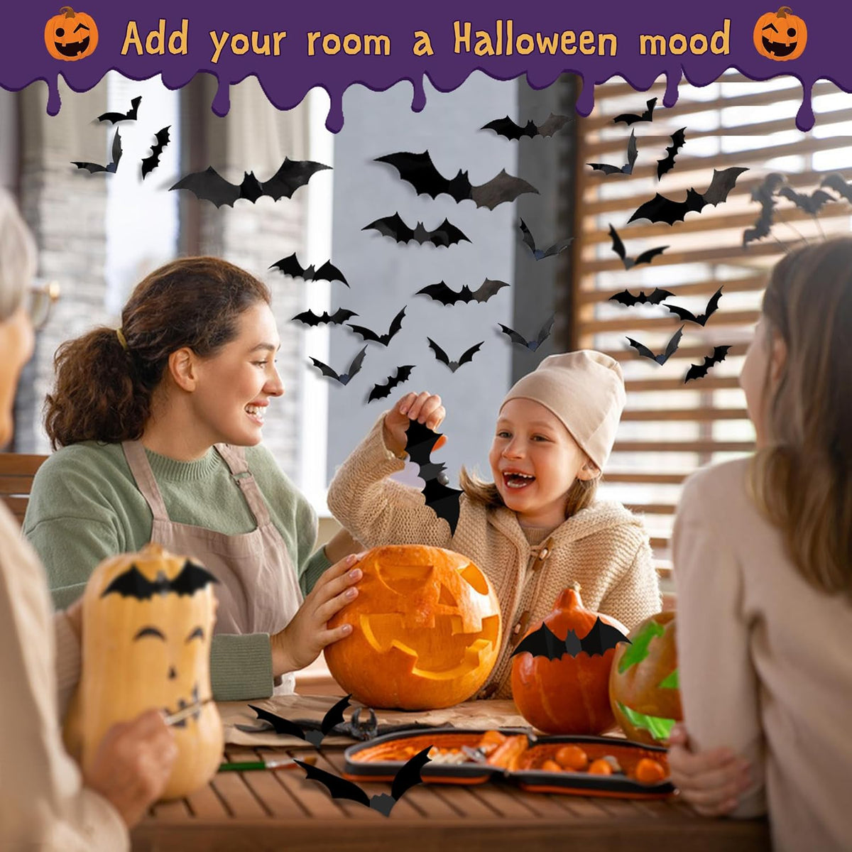 120Pcs 3D Bats Halloween Decorations Wall Decor Realistic PVC Bat Stickers