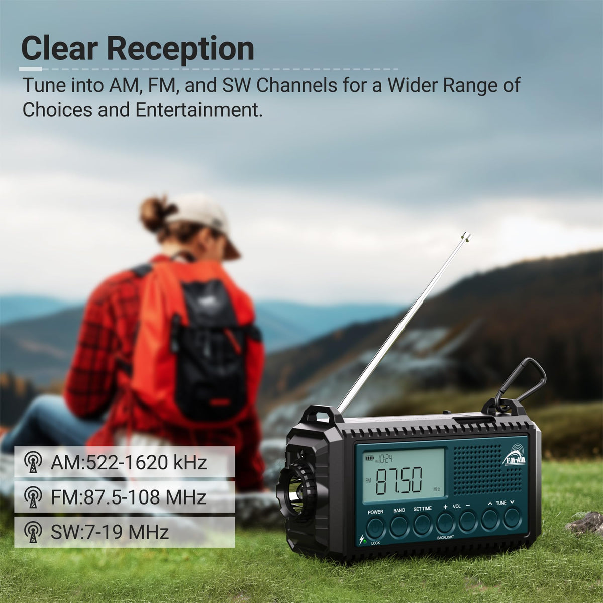Mesqool Portable Wind Up Hand Crank and Solar Powered Radio with USB Phone Charger, Emergency Radio with SOS Alarm and Flashlight, AM/FM/SW Radio with 12000mAh Rechargeable Battery for Outdoor
