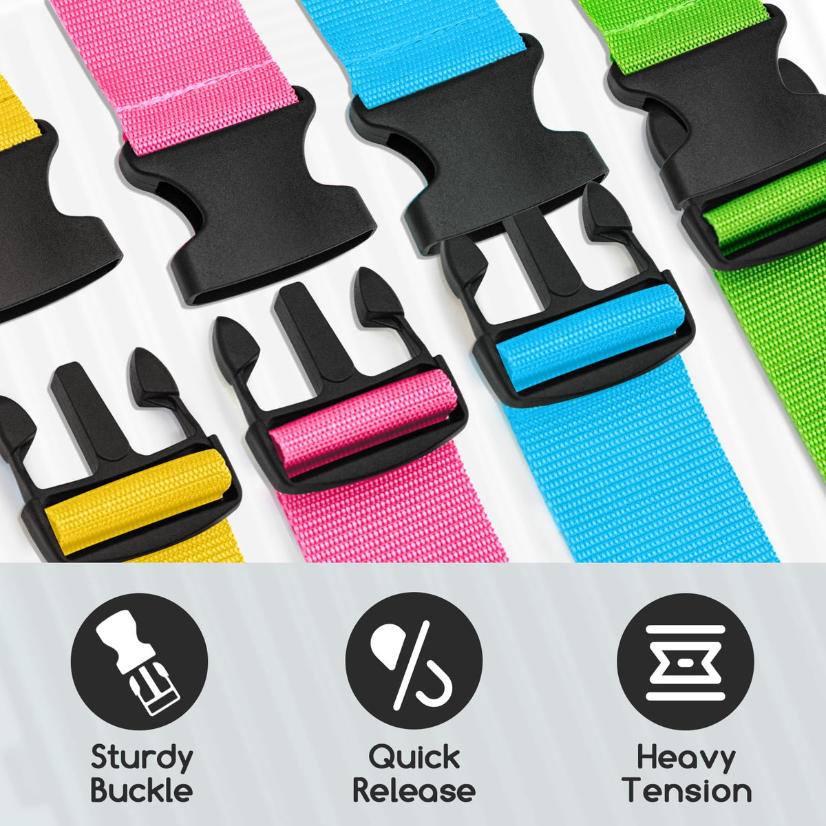 WISYOK Luggage Straps Extended, 4 Pack, 130-250cm Adjustable, Pink SkyBlue