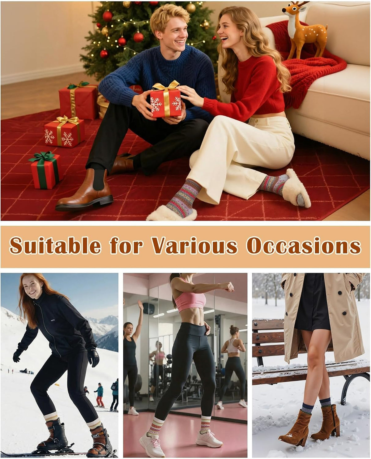 Ladies Socks Wool Thermal Fluffy Gifts For Women 5 Pairs