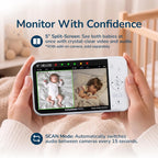 Babysense Prisma Baby Monitor with Camera and Night Vision, 5” HD Video Baby Monitor, 6-Color Night Light, Split Screen, Baby Sound Machine with White Noise & Lullabies, Secure No WiFi