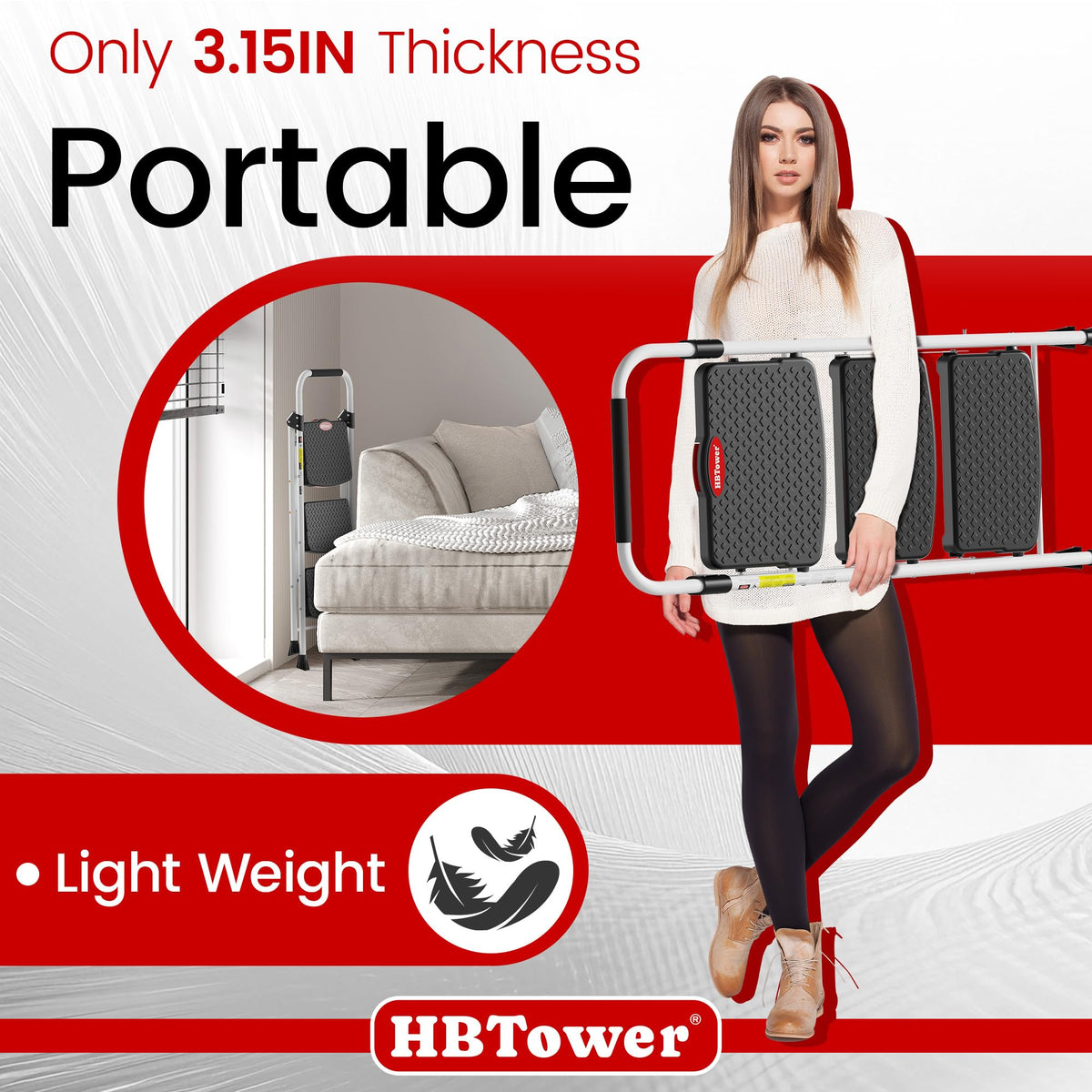 HBTower Step Ladder, Folding Step Stool with Wide Anti-Slip Pedal