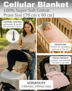 Soft Touch Newborn Essentials 70 x 90cm Cotton Baby Cellular Blanket for Pram, Car Seat and Cot Bedding