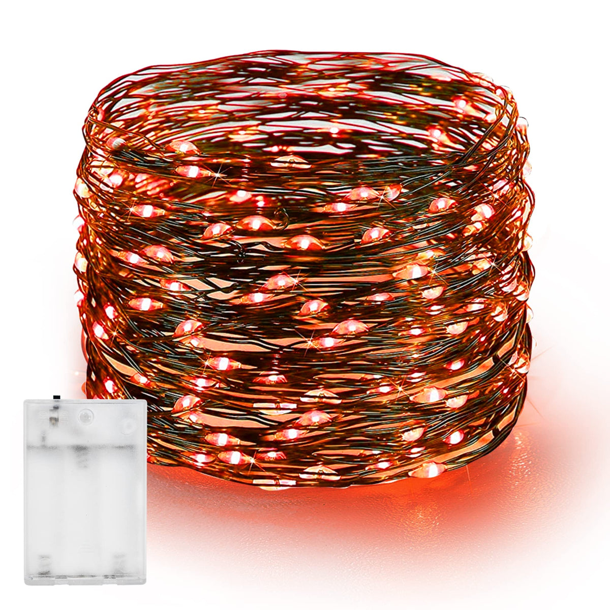Dazzle Bright Fairy Lights Battery Operated, 20 FT 60 LED Silver Wire Waterproof Battery Operated String Lights, Christmas Decorations for Indoor Outdoor Bedroom Yard Decor, Red