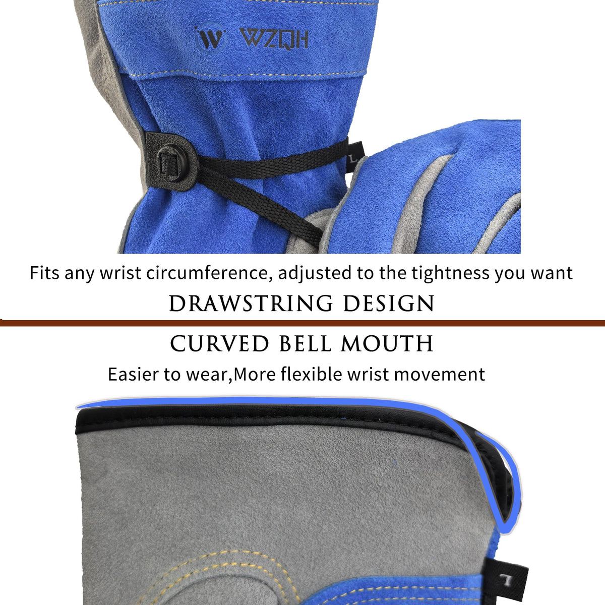 WZQH Leather Work Gloves for Men or Women.Gardening,Welding,Coffee-grey L