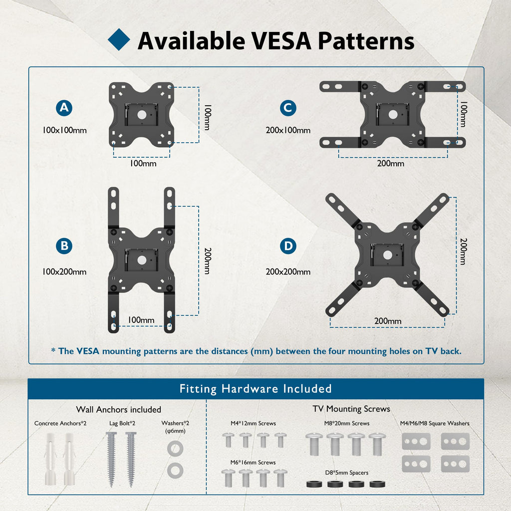 BONTEC TV Wall Bracket for 13-42 Inch TVs, Full Motion TV Wall Mount, 20 kg