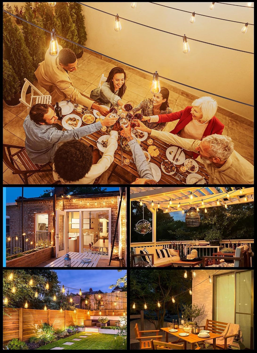 Brightown 52FT Solar String Lights Outdoor Waterproof, Last 30+ Hrs Runtime