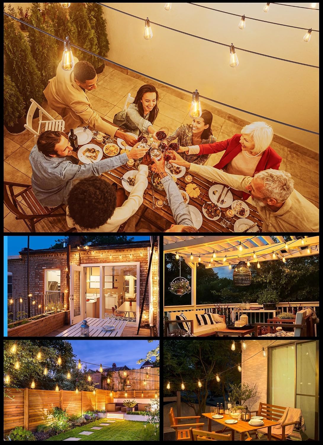 Brightown 52FT Solar String Lights Outdoor Waterproof, Last 30+ Hrs Runtime