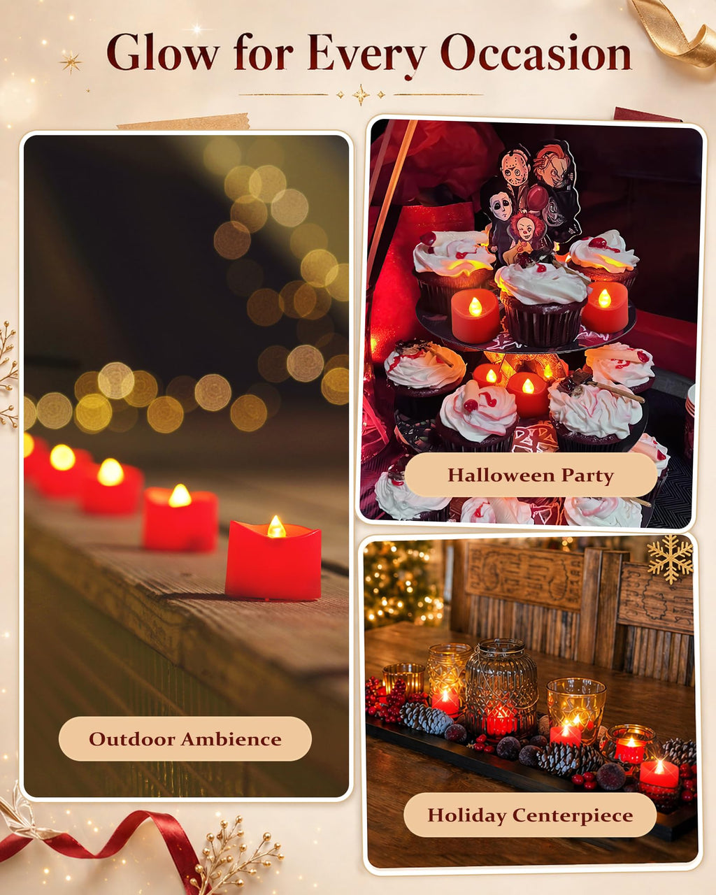 Homemory 24-Pack Flameless Tea Lights Candles Battery Operated, 200+ Hours
