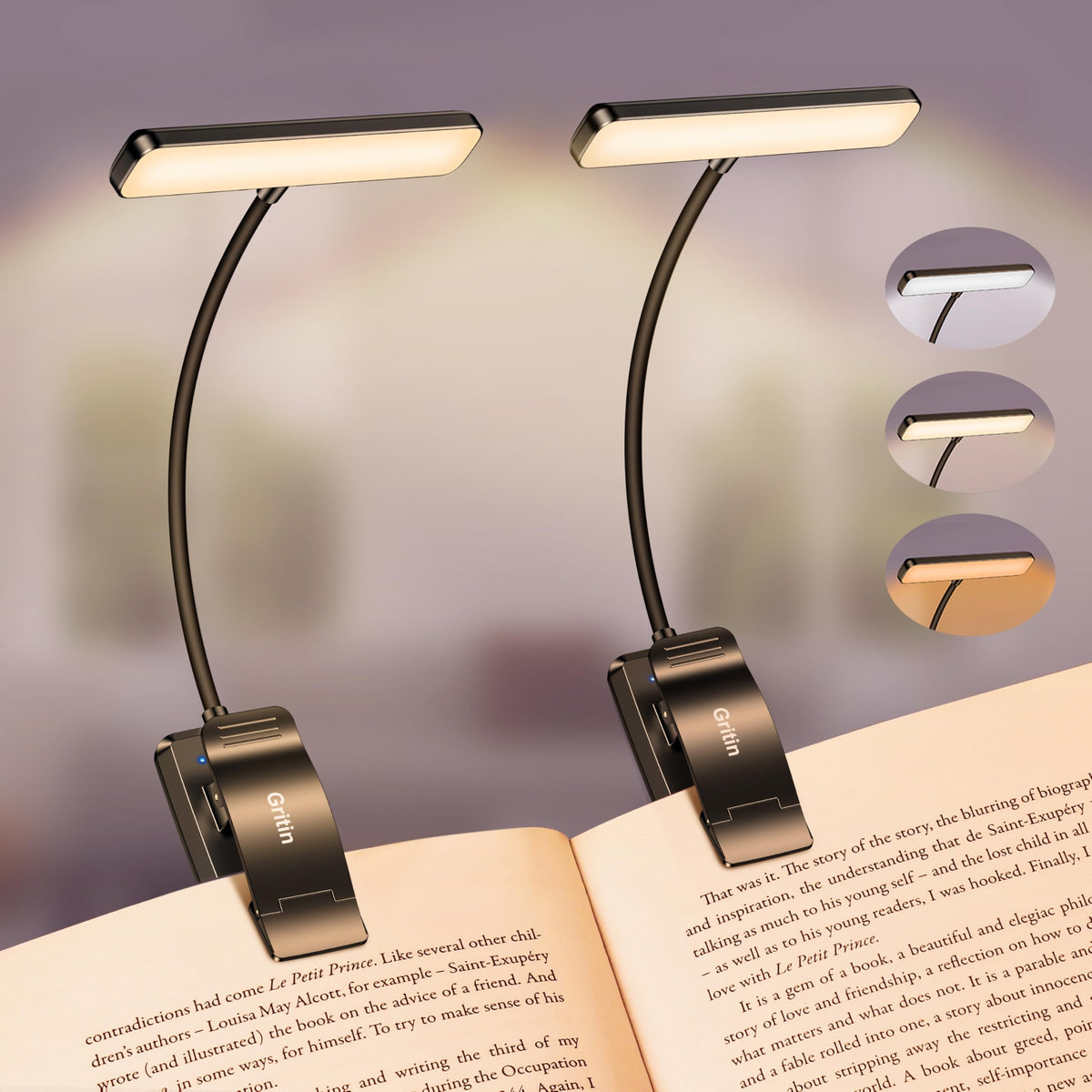 Gritin 19 LED Rechargeable Book Light for Reading in Bed