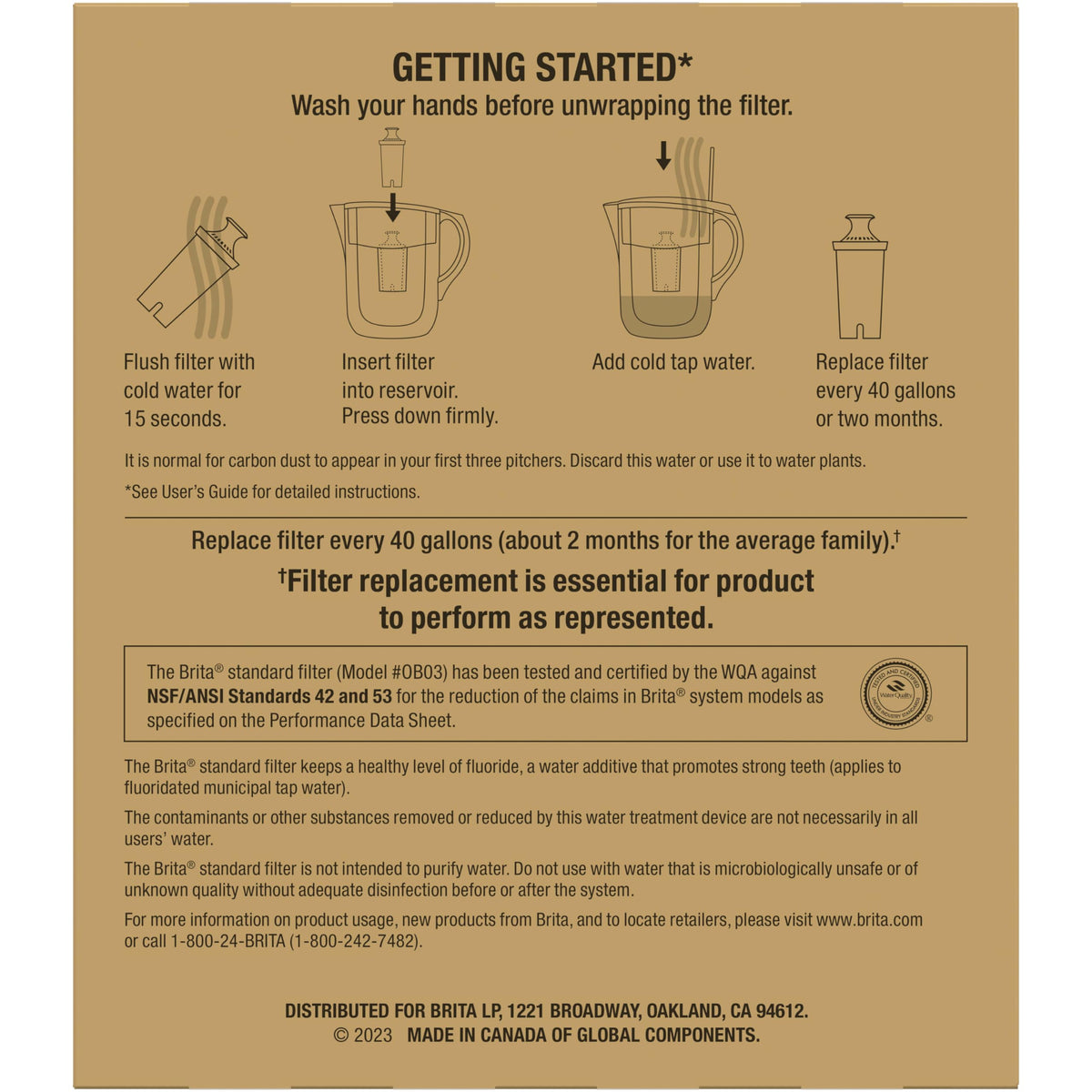 Brita Standard Pitcher and Dispenser Replacement Water Filters, White, 4