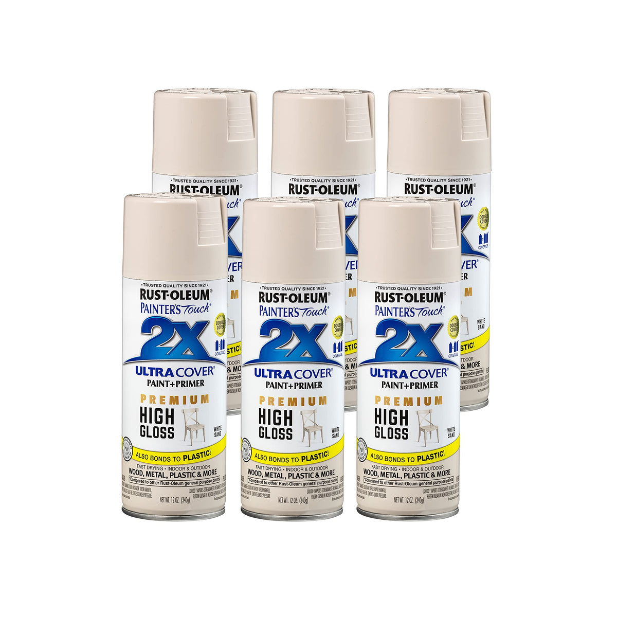 Rust-Oleum 334023-6PK Painter's Touch 2X Ultra Cover Spray Paint, 12 oz, Gloss Almond, 6 Pack