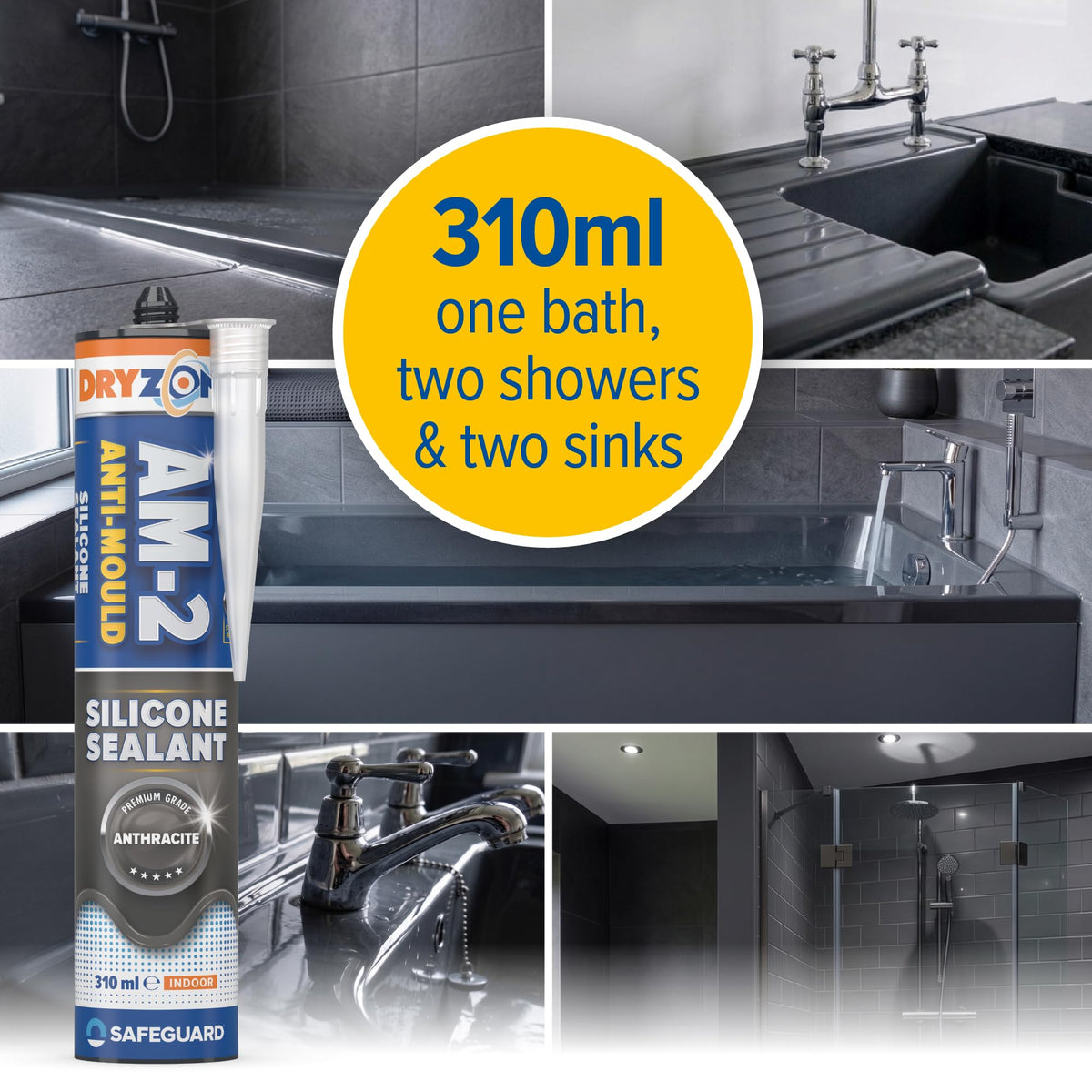 Dryzone Silicone Sealant White Anti Mould (310ml) - Premium Sanitary-Grade