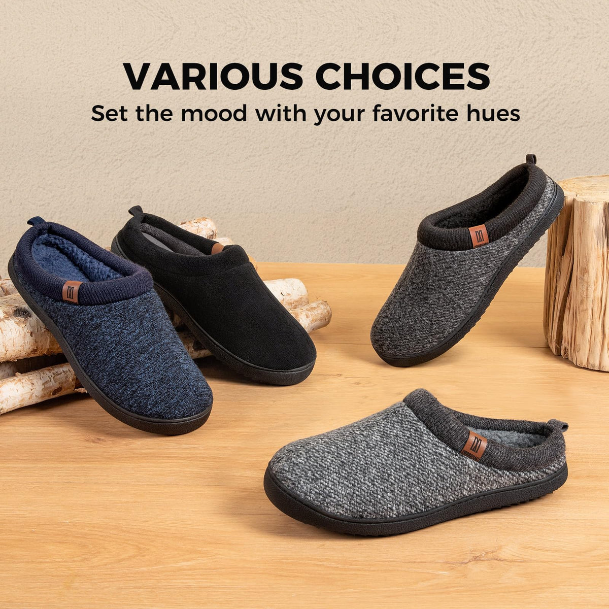 MERRIMAC Men's Slip-on Slippers Memory Foam Non-slip Indoor House Shoes