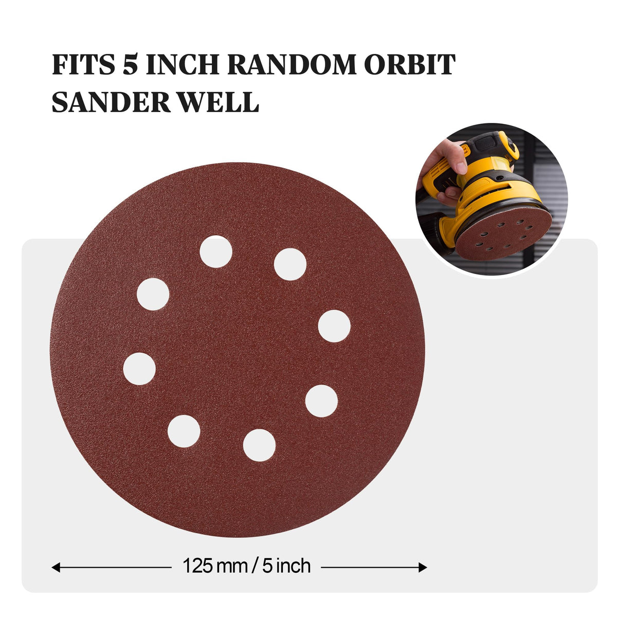 S SATC Sanding Discs 60 Grit 110Pcs Orbital Sander Discs 125mm Hook and Loop Round Orbital Sander Pads for Sanding