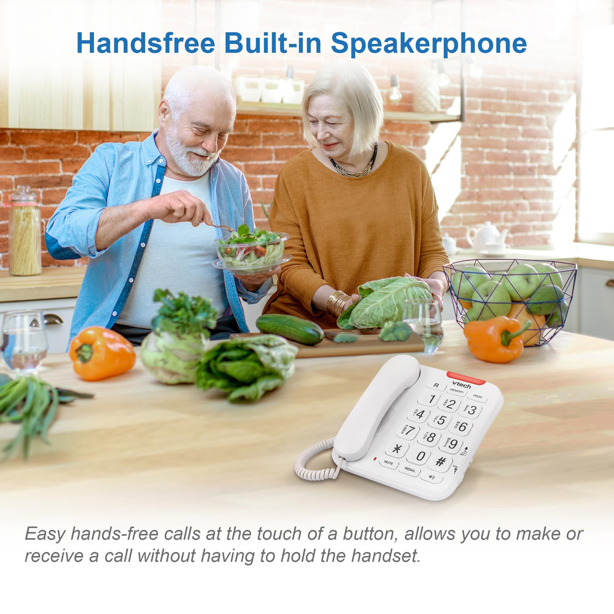 Vtech SA3100 Corded Senior Phone for Elderly with High-Contrast Large Buttons,Multilingual Talking Digits,Visual Ringer,Speed Dial,Speakerphone,No AC Power,Earpiece and Speakerphone Volume Control