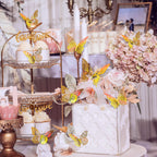 SAOROPEB 3D Butterfly Wall Decor 48 Pcs Gold Butterfly Birthday Decorations