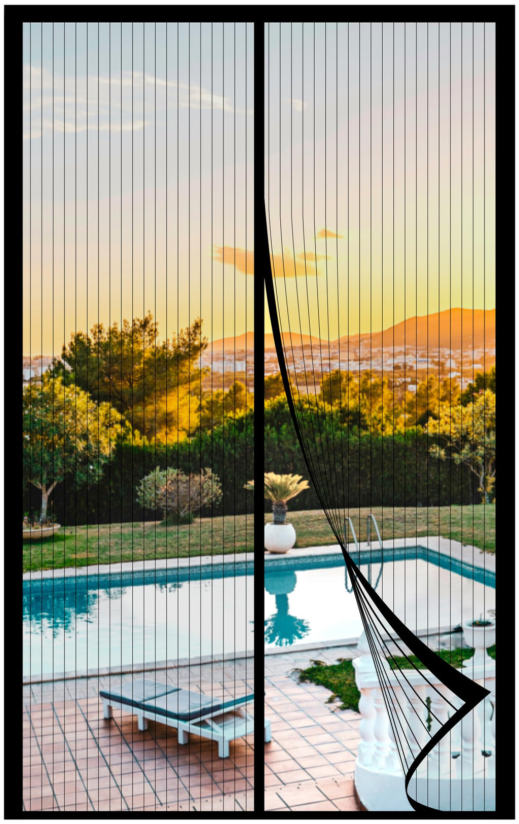 METAONLY Magnetic Screen Door Mesh, Works for Patio, Sliding Door, Keeps Bug Mosquito Out, Fresh Air Flow, Fits 32" x 80" Door - Curtain Size 34" x 82", Black with Lace