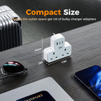 TESSAN Plug Adapter with 3 USB Ports, 2 Way MultiPlug Extension