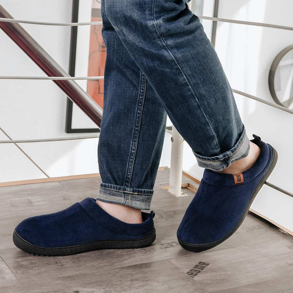 MERRIMAC Men's Slip-on Slippers Memory Foam Non-slip Indoor House Shoes