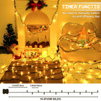 Christmas Lights Outdoor Battery Operated String Lights Total 100LED 33Ft with Timer 8 Modes 16.4Ft*2 Waterproof Outdoor Indoor for Christmas Decor, Warm White, 2-Pack
