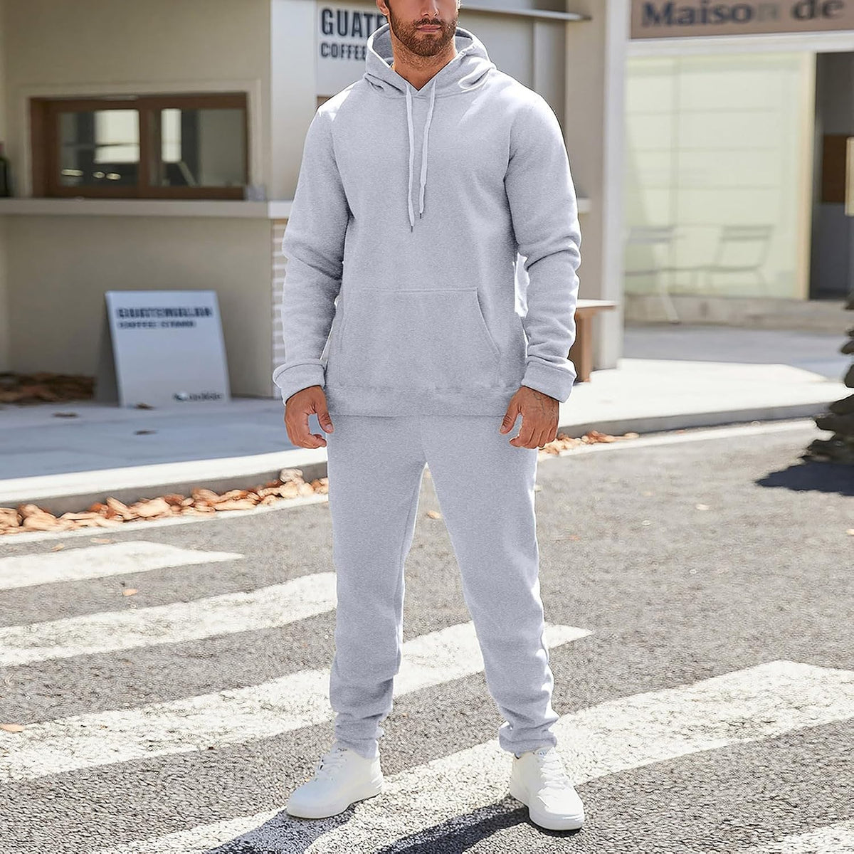 Mens Plain Tracksuit Long Sleeve Hooded Sweatshirt Sweatpants Set Hoodie Joggers Sets 2 Piece Fashion Sweatsuits Activewear Sportswear Men's Clothing UK