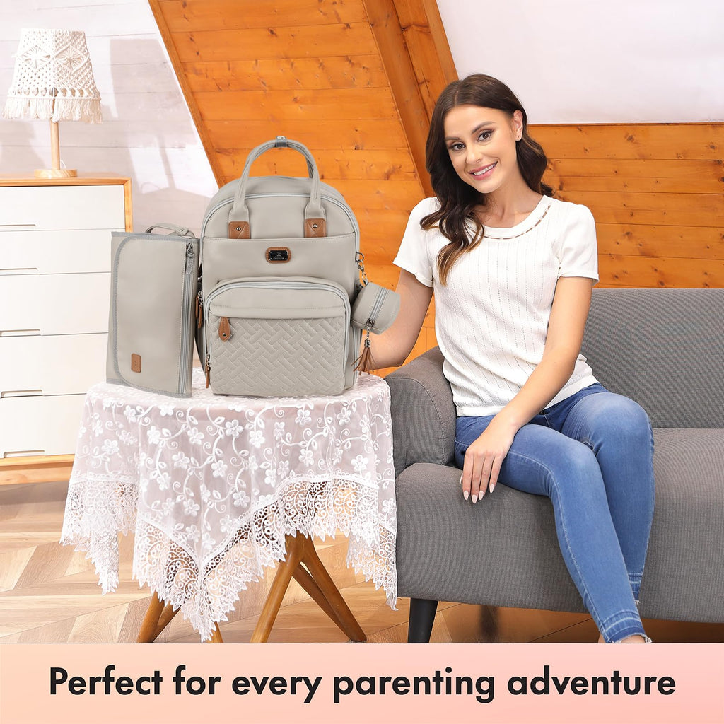 Dikaslon Baby Changing Bag Backpack, Large Nappy Back Pack Multifunction Baby Bags with Portable Changing Mat, Pacifier Holder, and Stroller Straps, for Mom and Dad