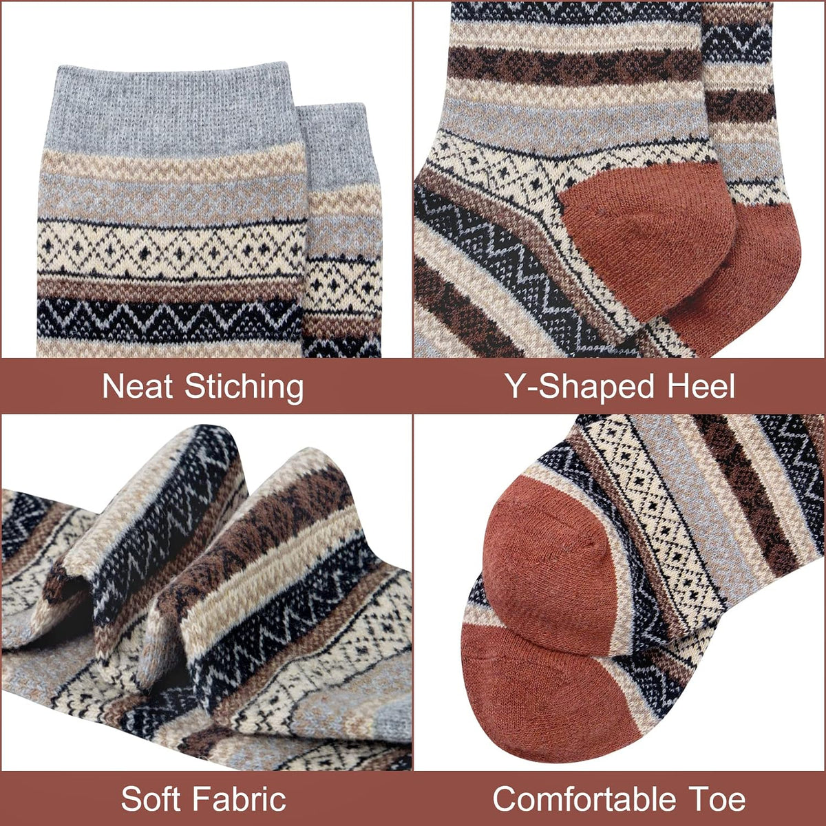 Ladies Socks Wool Thermal Fluffy Gifts For Women 5 Pairs