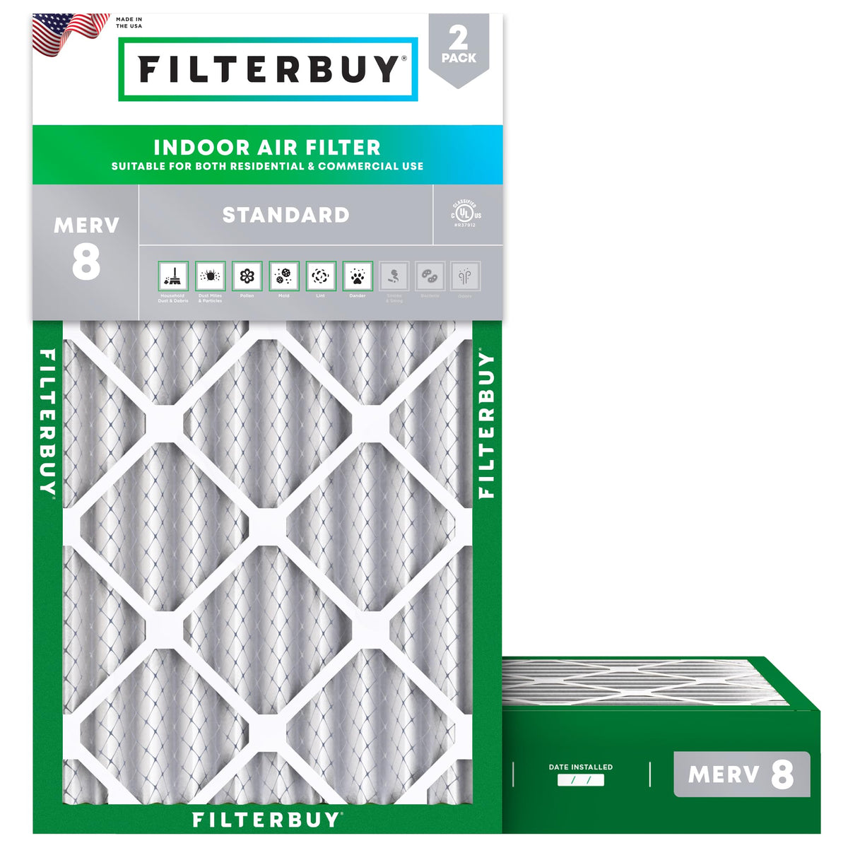 Filterbuy 18x18x1 Air Filter MERV 8 Dust & Allergy Defense (2-Pack)