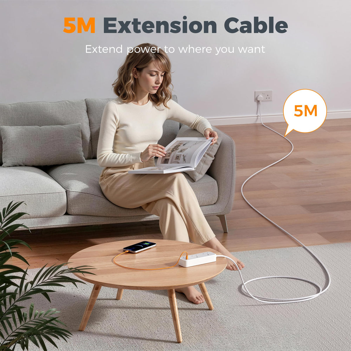 TESSAN 10M Long Extension Lead with PD 20W USB C Charger (4 USB Slots)