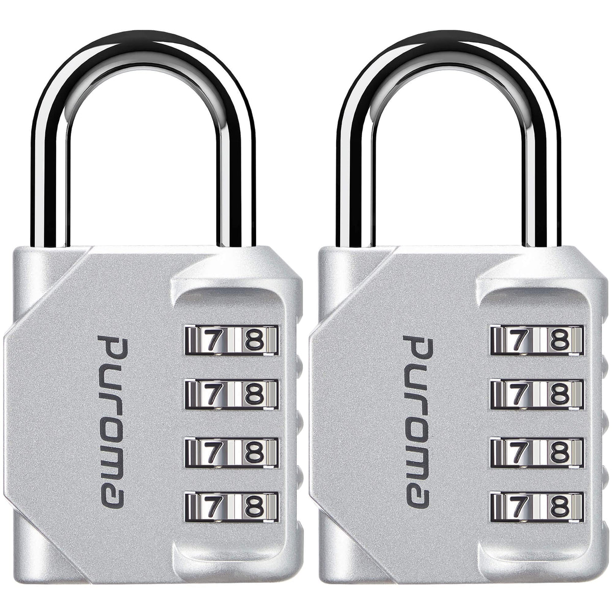 Puroma 2 Combination Lock Locker 4 Digits Combo Padlock Gym Silver & Black