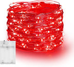 Dazzle Bright Fairy Lights Battery Operated, 20 FT 60 LED Silver Wire Waterproof Battery Operated String Lights, Christmas Decorations for Indoor Outdoor Bedroom Yard Decor, Red