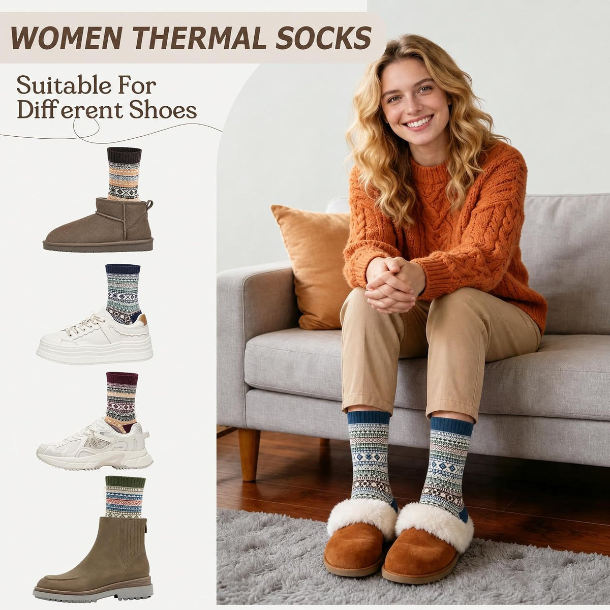 Ladies Socks Wool Thermal Fluffy Gifts For Women 5 Pairs