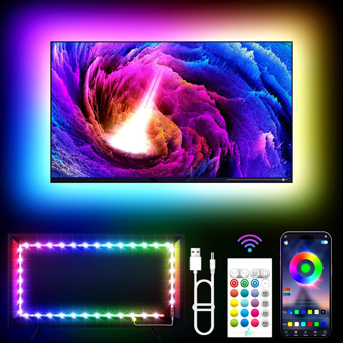 KANTUTOE TV LED Backlight, 9.84ft LED Lights for 32-45 Inch TV, RGB TV Backlight with Remote, Music Sync Bluetooth APP Control Strip Lights USB Powered for Bedroom Gaming Room Decor