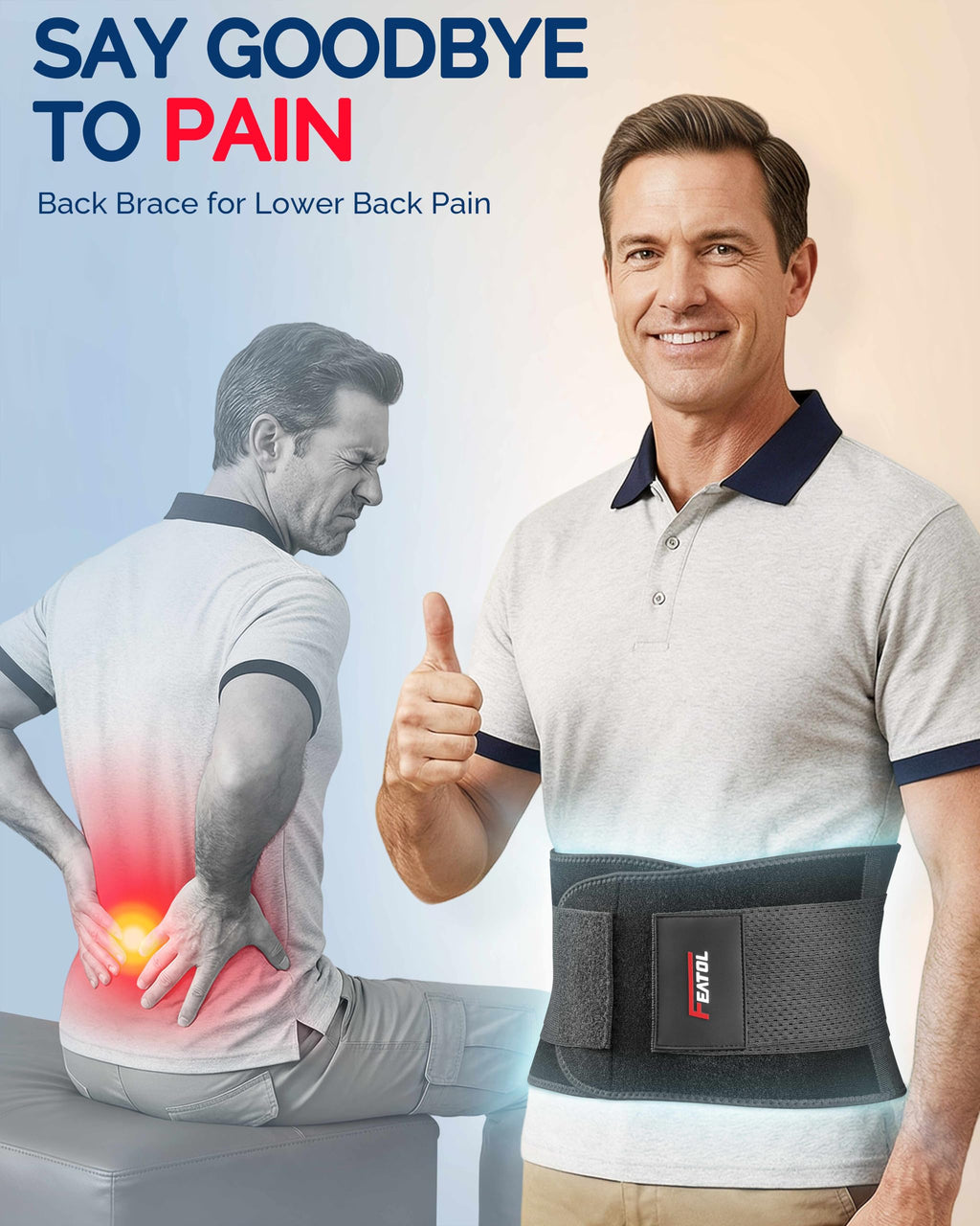 FEATOL Back Brace for Men & Women, Lower Back, Sciatica Pain Relief