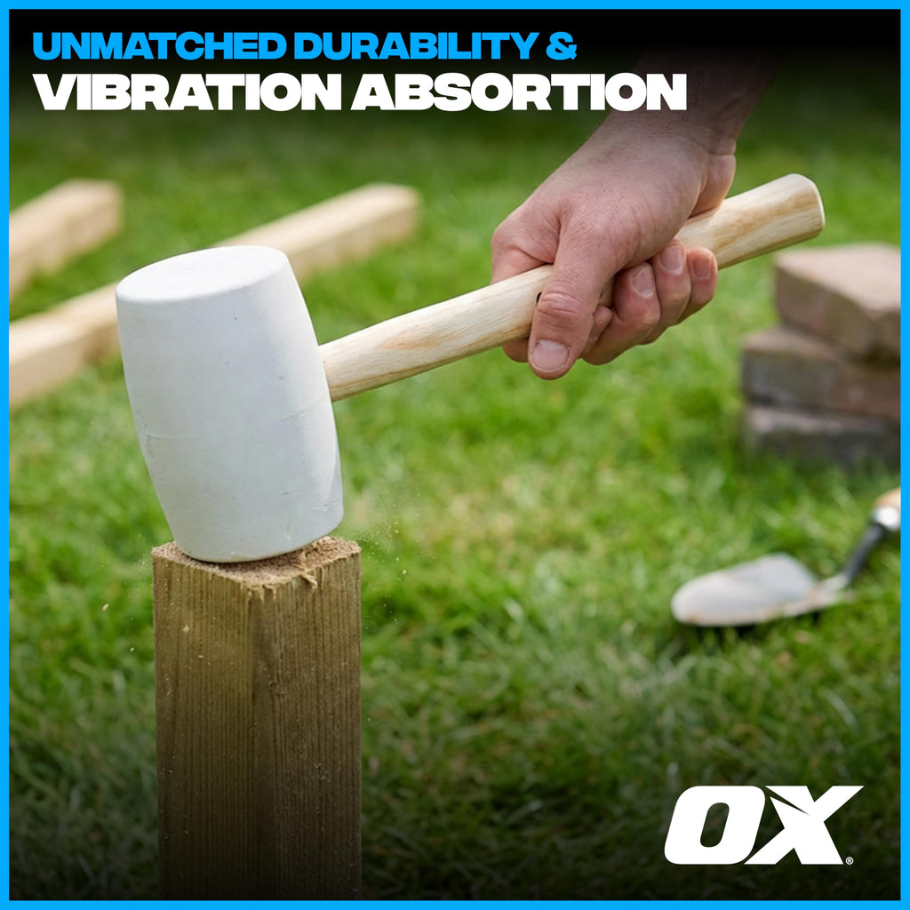 OX Trade Black Rubber Mallet 16oz / 450g, Non-Marking Hammer, Wooden Handle