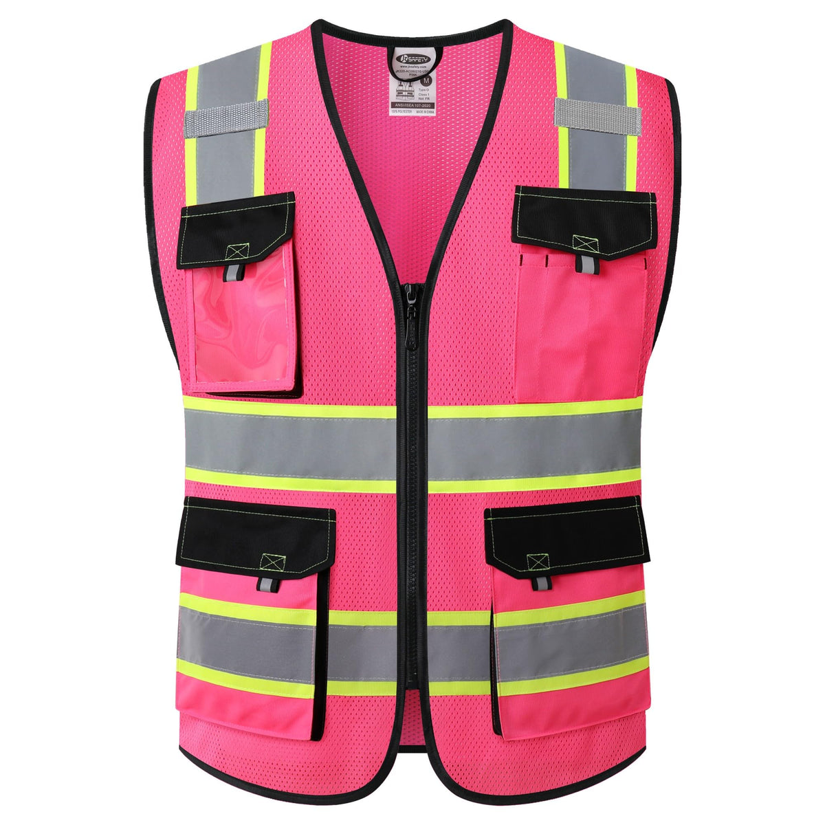 JKSafety Safety Vest for Men Women Hi Vis Reflective Vest JK220 OBlack L