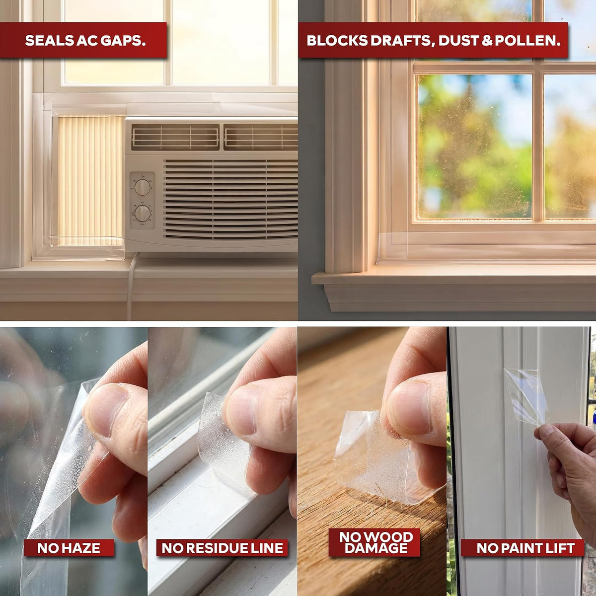 XFasten Transparent Window Weather Sealing Tape, 2-Inch x 30 Yards (50.8mm x 27.43m), Clear Window Draft Isolation Sealing Film Tape, No Residue