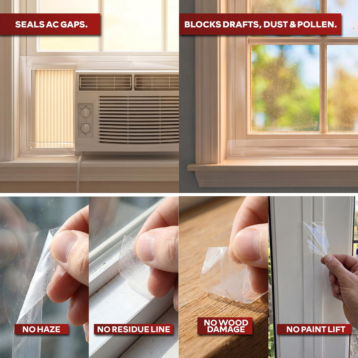 XFasten Transparent Window Weather Sealing Tape, 2-Inch x 30 Yards (50.8mm x 27.43m), Clear Window Draft Isolation Sealing Film Tape, No Residue