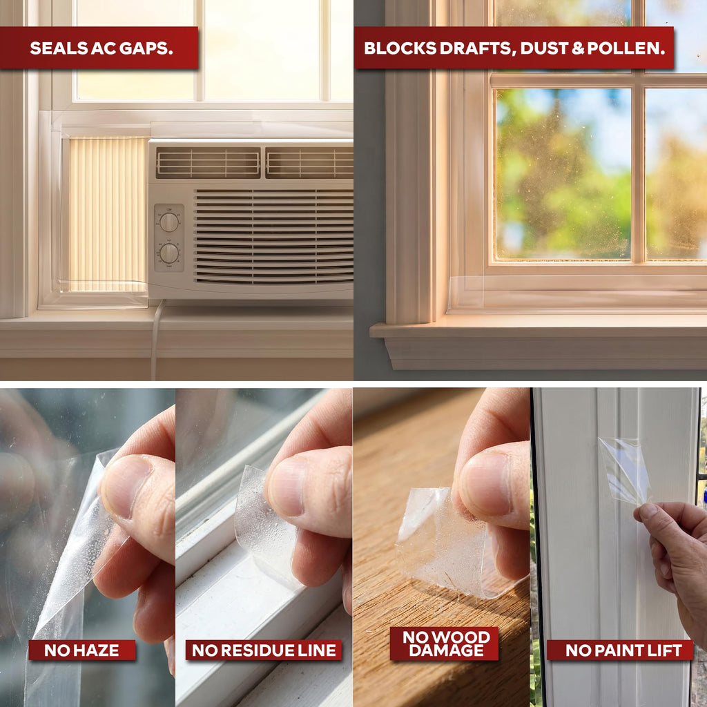 XFasten Transparent Window Weather Sealing Tape, 2-Inch x 30 Yards (50.8mm x 27.43m), Clear Window Draft Isolation Sealing Film Tape, No Residue