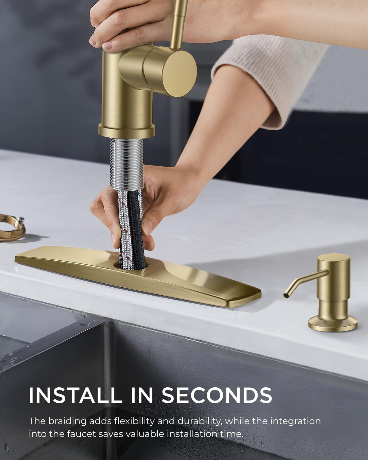 FORIOUS Kitchen Faucet with Cup Washer, Pull Down Sprayer, Brushed Nickel
