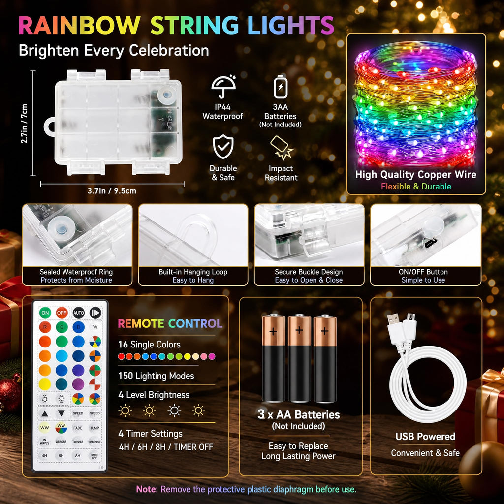 Dazzle Bright Fairy Lights Battery Operated, 20 FT 60 LED Silver Wire Waterproof Battery Operated String Lights, Christmas Decorations for Indoor Outdoor Bedroom Yard Decor, Red