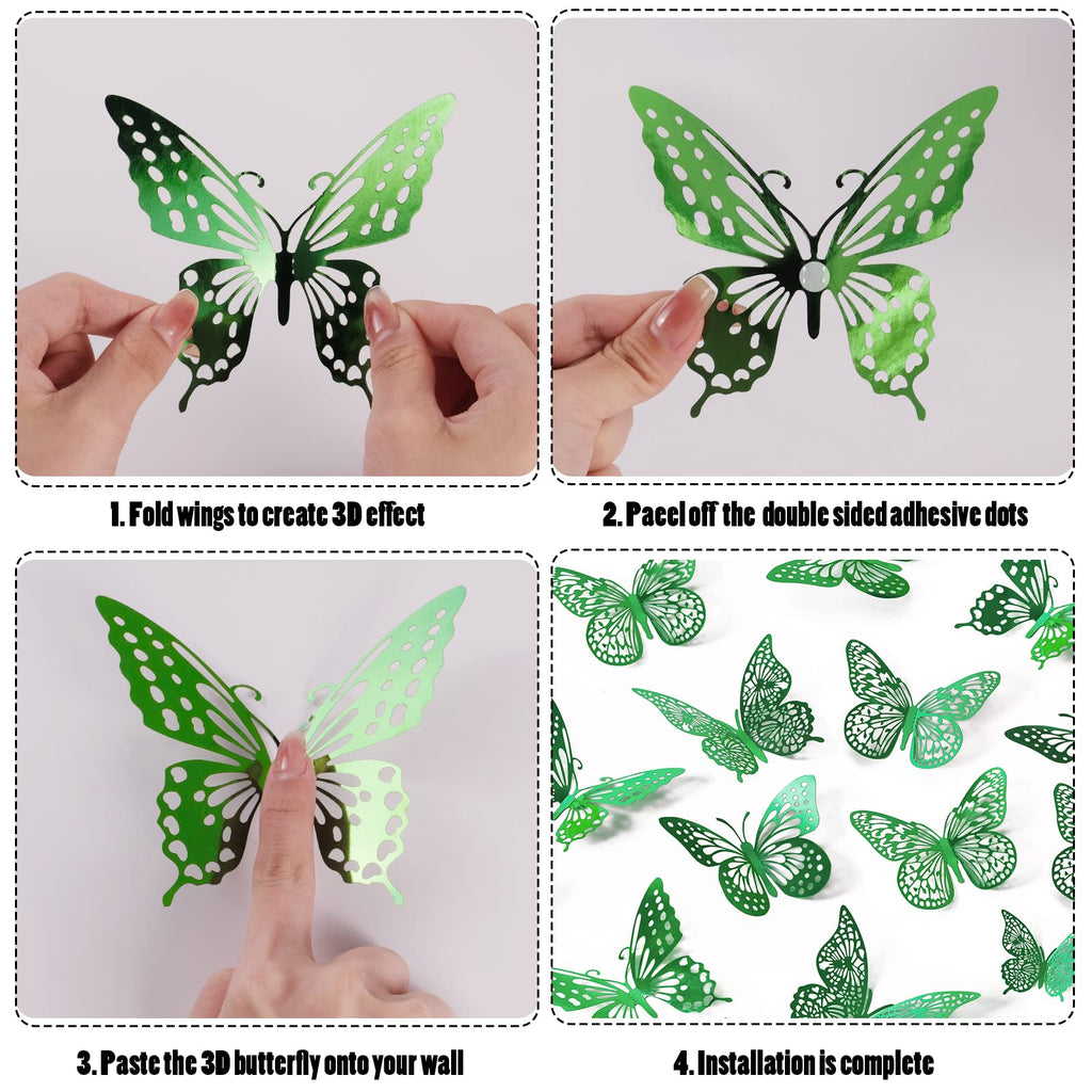SAOROPEB 3D Butterfly Wall Decor 48 Pcs Gold Butterfly Birthday Decorations