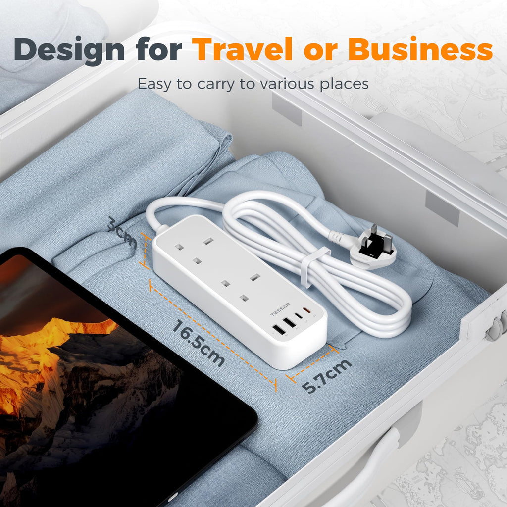 TESSAN 10M Long Extension Lead with PD 20W USB C Charger (4 USB Slots)