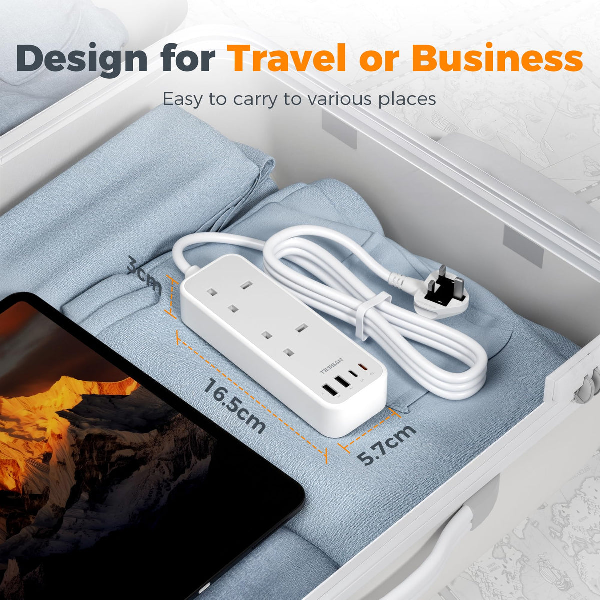 TESSAN 10M Long Extension Lead with PD 20W USB C Charger (4 USB Slots)
