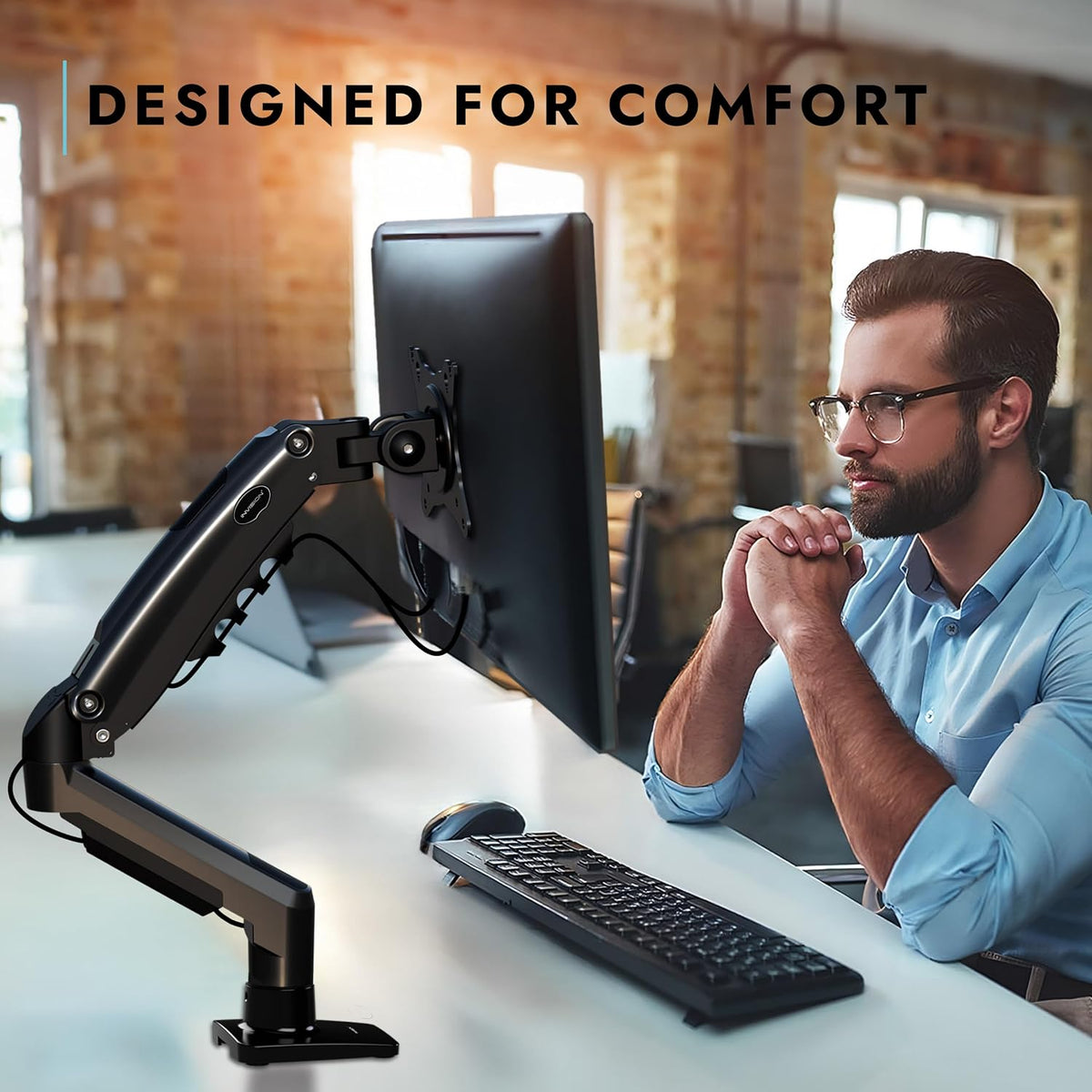 Invision Monitor Arm Desk Mount for 19-32 Inch Screens - VESA 75/100mm Desk Clamp Stand - Tool Free Height Adjustment with Tilt Swivel Rotate - Increased Load Capacity from 2-9kg MX200 Single Arm